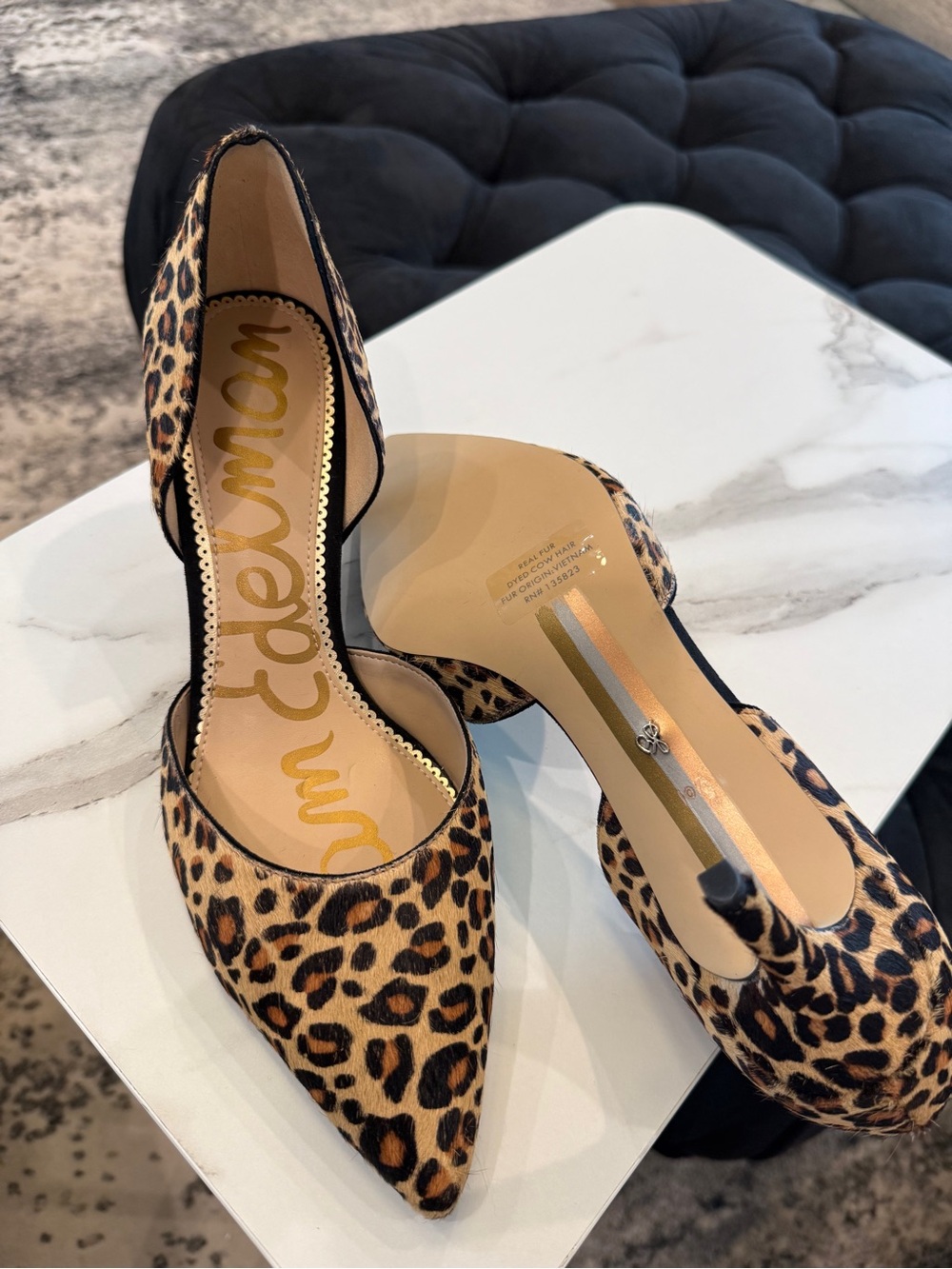 Sam Edelman Leopard Print Pointed Toe Heels - Tan/Black